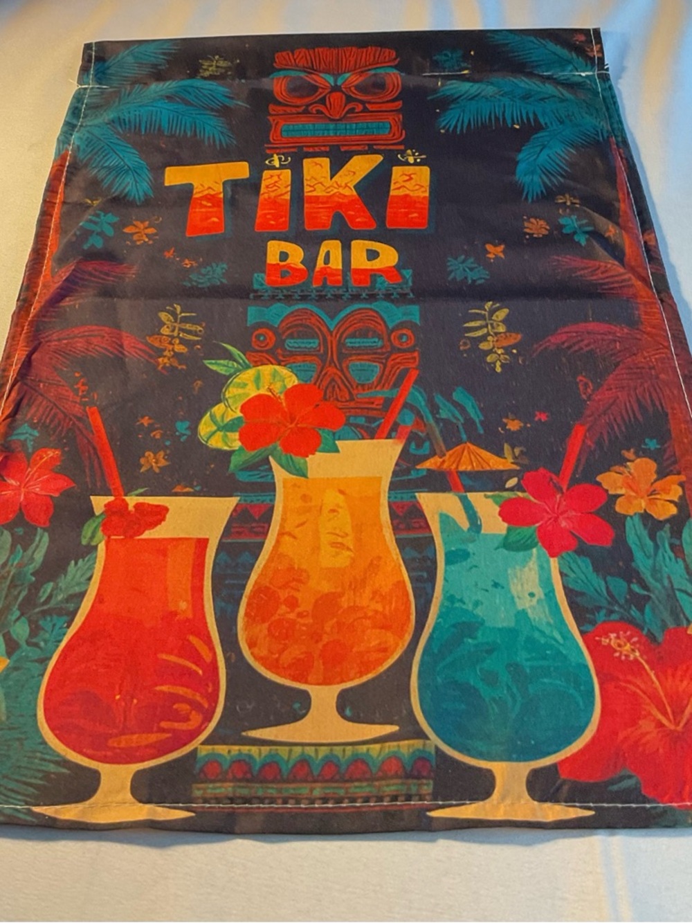 Tiki Bar Tropical Cocktail Garden Flag - Colorful Hibiscus Design